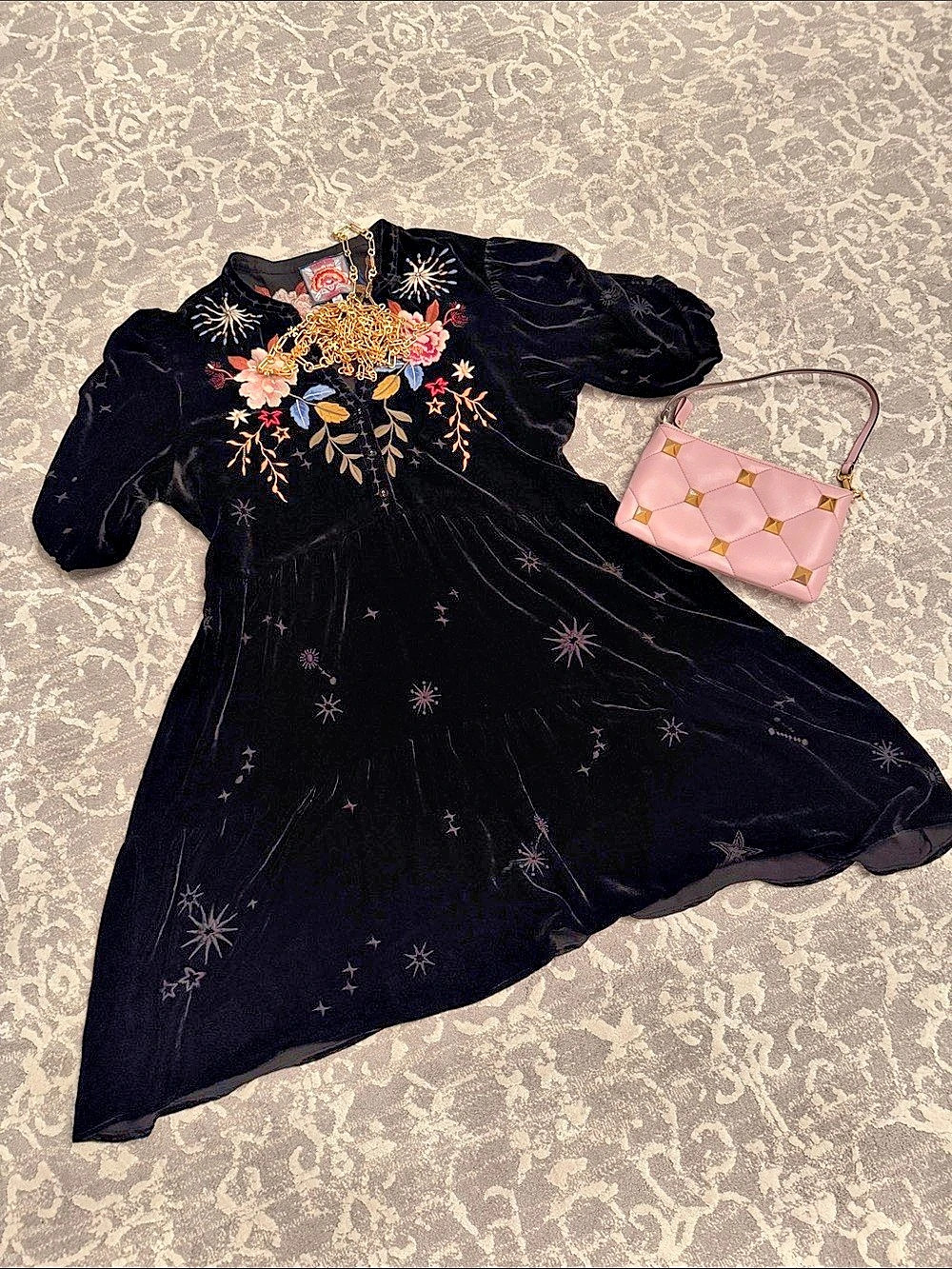 Johnny Was Embroidered Velvet Dress